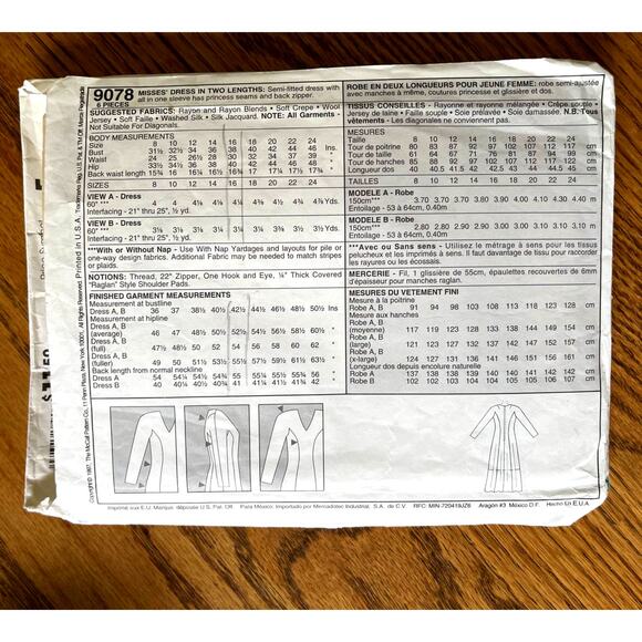 Vintage 1990s McCalls 9078 Sewing Pattern Med / Lg 16 Maxi Midi Dress COMPLETE - Picture 2 of 2